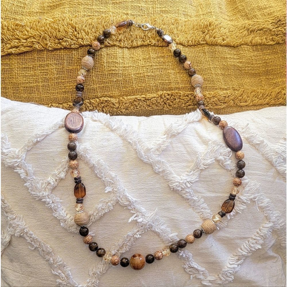 Artisan Wood, Amber & Fish Seed Agate Beaded Convertible Necklace or Bracelet